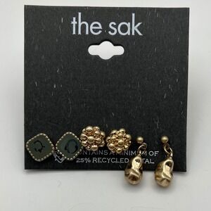 The Sak Earrings‎ Set of 3 Stud Drop Earrings Gold Square Round Dangle